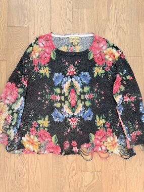 Wildfox Charcoal Floral Crewneck Sweatshirt with Multicolor Blooms